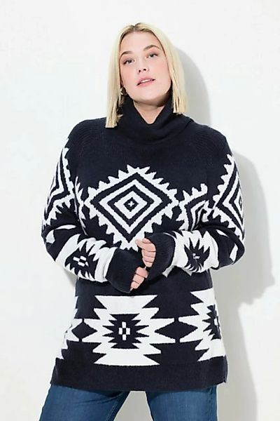 Ulla Popken Rollkragenpullover Pullover grafisches Muster Rollkragen Langar günstig online kaufen