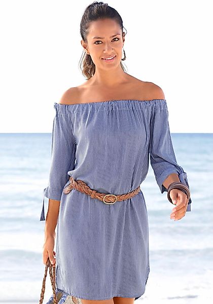 LASCANA Blusenkleid mit Streifendruck und Carmenausschnitt, günstig online kaufen