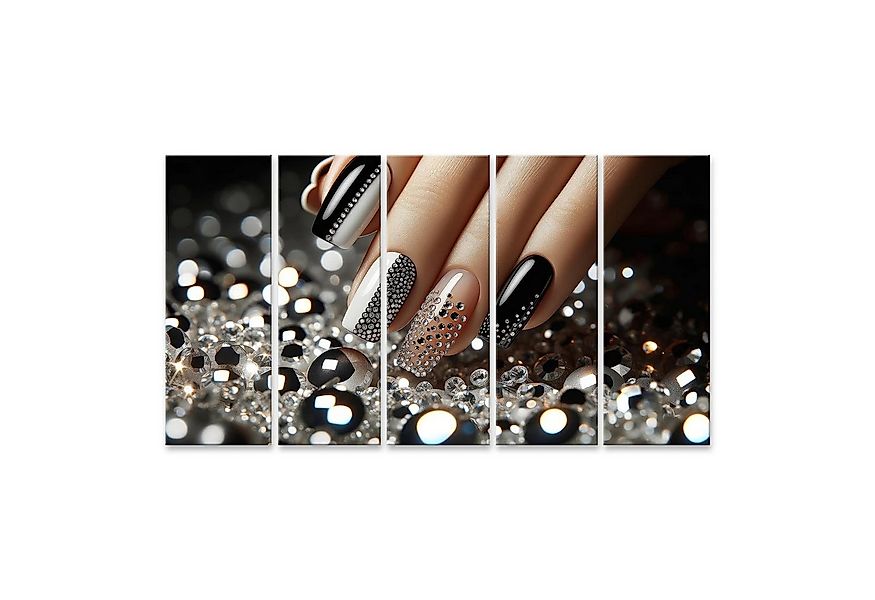 islandburner Leinwandbild Funkelnde Eleganz In Schwarz Weiß Maniküre Nagels günstig online kaufen