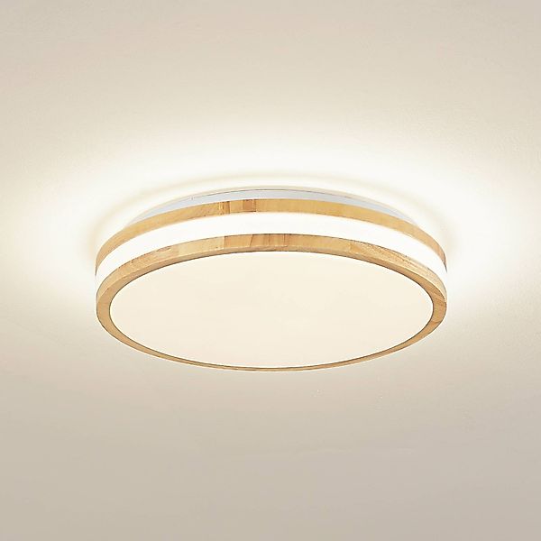 Lindby LED-Deckenlampe Emiva, Ø 39,5 cm, CCT, Holz günstig online kaufen