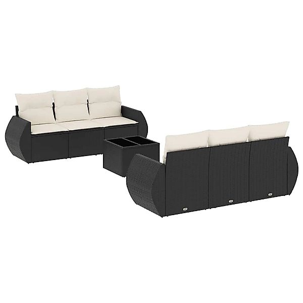 vidaXL 7-Tlg Garten-Sofagarnitur mit Kissen Schwarz Poly Rattan 3253443 günstig online kaufen