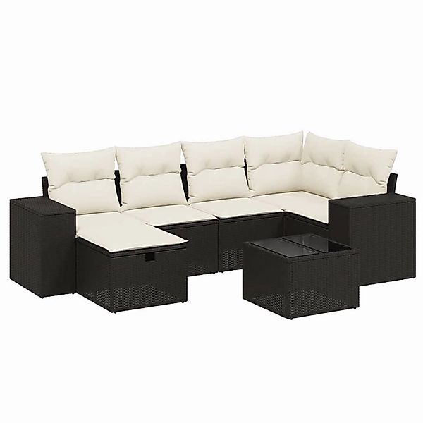 vidaXL 7-tlg Garten-Sofagarnitur mit Kissen Schwarz Poly Rattan Modell 161 günstig online kaufen