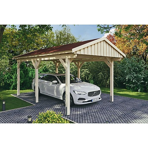 Skan Holz Carport Fichtelberg 317 cm x 566 cm Rote Schindeln Natur günstig online kaufen
