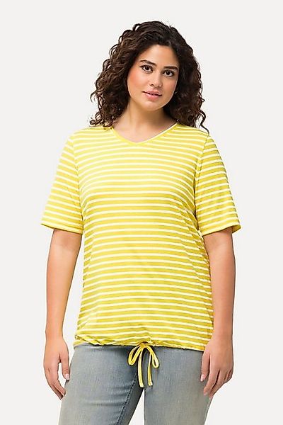 Ulla Popken T-Shirt Shirt Ringel Saumband V-Ausschnitt Halbarm günstig online kaufen