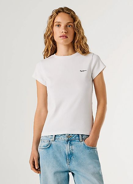 Pepe Jeans T-Shirt "MERIDA" aus elastischem Rippstoff, Rundhalsform günstig online kaufen