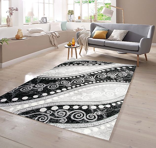 TeppichHome24 Teppich Moderner Teppich mit Glitzergarn in Grau Schwarz Crem günstig online kaufen