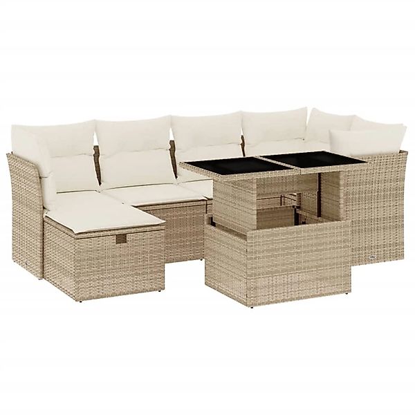 vidaXL 7-Tlg Garten-Sofagarnitur mit Kissen Beige Poly Rattan 3274658 günstig online kaufen