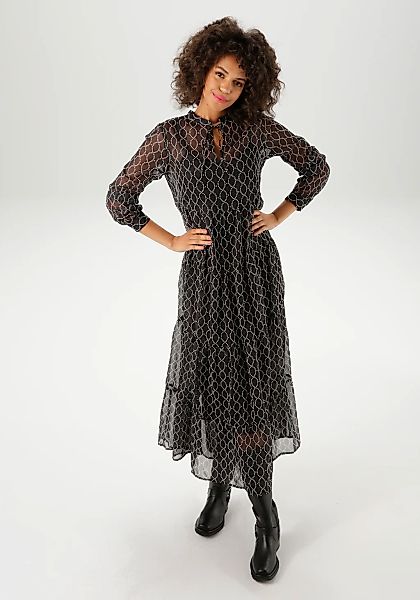 Aniston CASUAL Maxikleid mit Jersey-Unterkleid, mit interessantem Kettendru günstig online kaufen