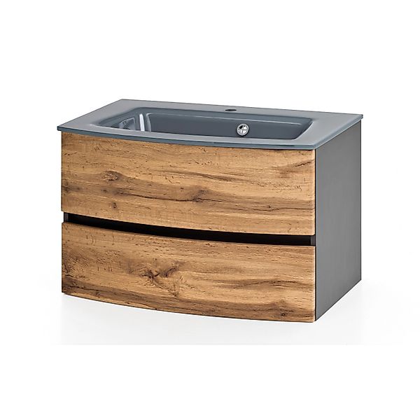 Held Möbel Waschtisch Salerno 80 cm Wotaneiche-Graphitgrau, graues Glasbeck günstig online kaufen