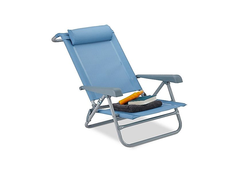 relaxdays Gartenliege Klappbarer Liegestuhl mit Nackenkissen, blau günstig online kaufen