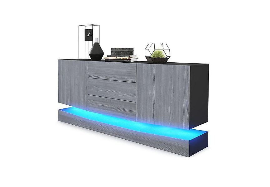 Vladon Sideboard City (Kommode mit 2 Türen, und 3 Schubladen inkl. LED-Bele günstig online kaufen
