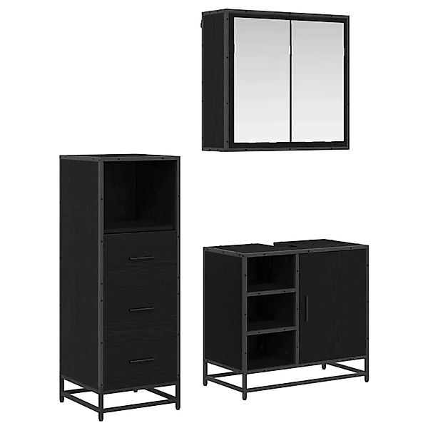 vidaXL Badezimmermöbel-Set 3-Tlg Schwarz Eichen-Optik Holzwerkstoff 3402374 günstig online kaufen