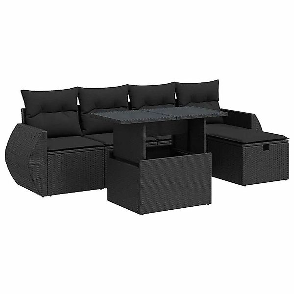 vidaXL 6-Tlg Garten-Sofagarnitur mit Kissen Schwarz Poly Rattan 3327885 günstig online kaufen