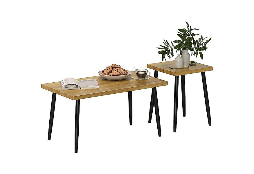 HOMCOM Couchtisch 2er Set Kaffeetisch mit Stahlrahmen (Sofatisch, 2-St., Be günstig online kaufen
