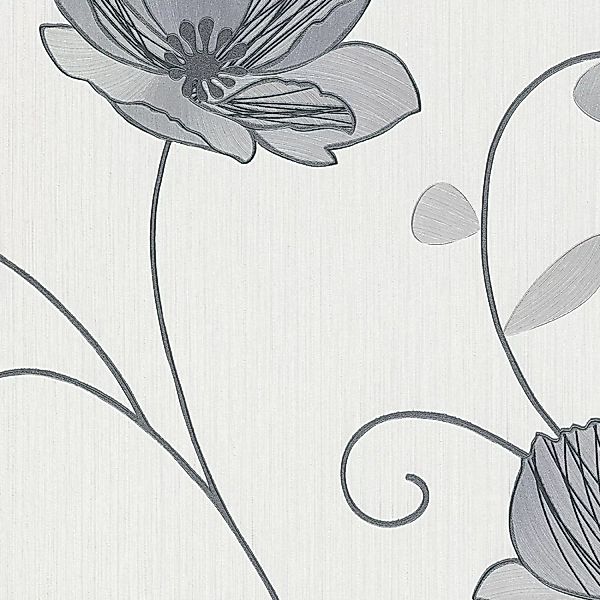 Bricoflor Blumentapete in Grau günstig online kaufen