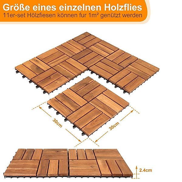 Clanmacy Holzfliesen 11x Terrassenfliese Garten Akazie günstig online kaufen