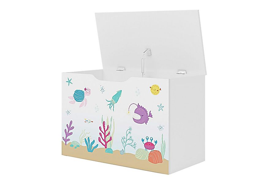 en.casa Spielzeugtruhe, »Oleiros« Ozean-Motiv 40 x 60 x 30 cm Weiß/Mehrfarb günstig online kaufen
