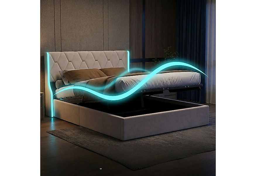 PXloue Polsterbett Doppelbett Stauraumbett mit bettkasten (Hydraulisch anhe günstig online kaufen