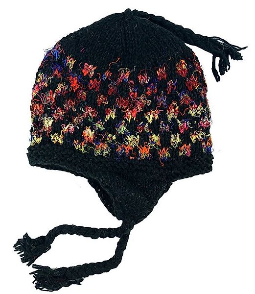 Guru-Shop Strickmütze Wollmütze mit Ohrenklappen - schwarz/bunt günstig online kaufen