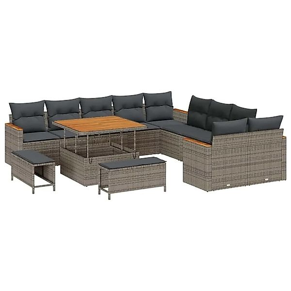 vidaXL Gartensofa-set mit Kissen 13-Tlg Grau Poly-Rattan 3365048 günstig online kaufen