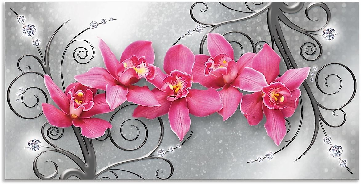 Artland "rosa Orchideen auf Ornamenten" Blumenbilder 1 Stk. tlg. als Alubil günstig online kaufen