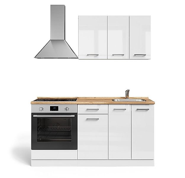 Vicco Küchenzeile R-Line, Weiß Hochglanz/Weiß/Weiß, 160 cm mit Herdumbausch günstig online kaufen