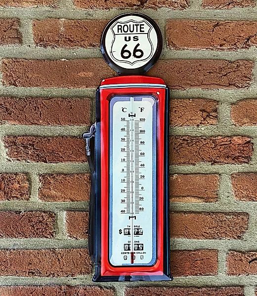 Wandthermometer ROUTE 66 US Zapfsäule Thermometer Vintage Nostalgie Blechsc günstig online kaufen