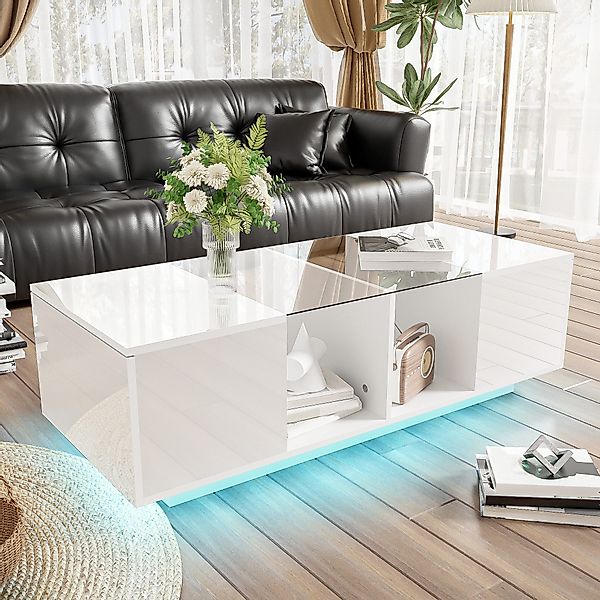 STILVORA Couchtisch weiß,120x50cm Wohnzimmertisch mit LED-Beleuchtung,Hochg günstig online kaufen