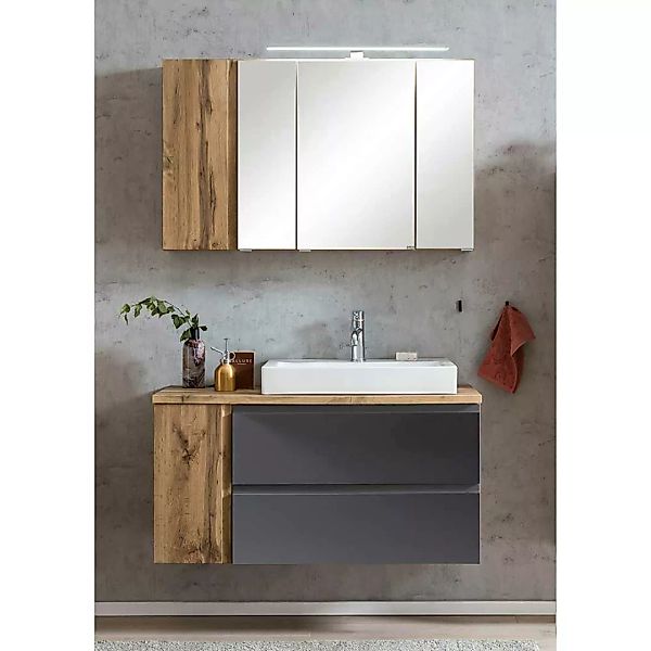 Waschplatz mit Spiegelschrank in Wildeichefarben Dunkelgrau (zweiteilig) günstig online kaufen