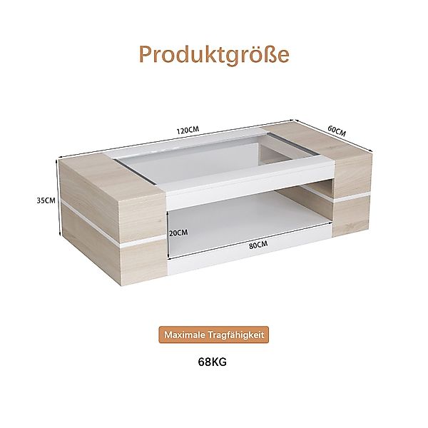 radelldar Couchtisch Wohnzimmertisch mit Glas, Beistelltisch, günstig online kaufen