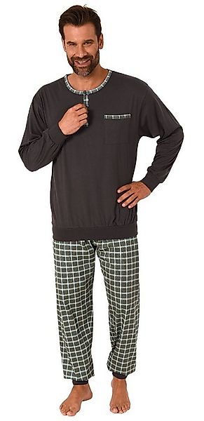 Normann Pyjama Herren Schlafanzug mit Bündchen und karierter Jersey Hose günstig online kaufen