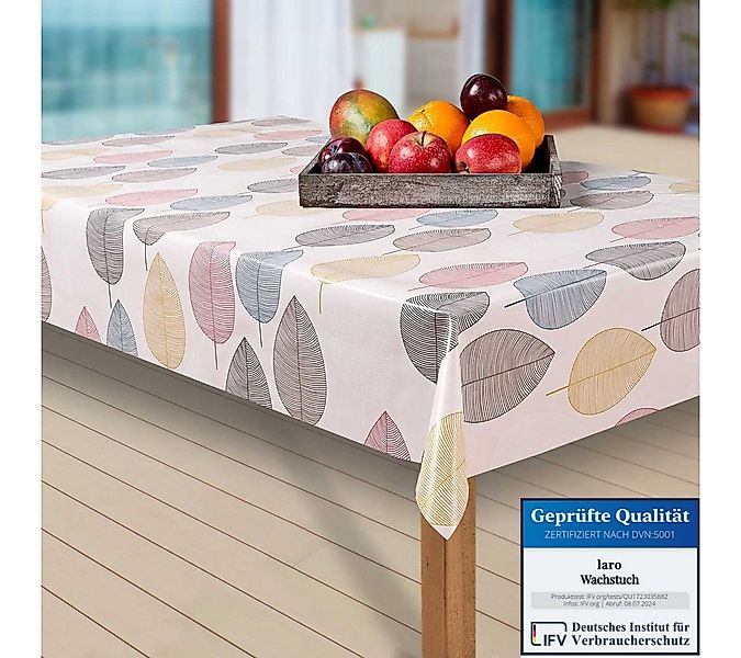 laro Tischdecke Wachstuch-Tischdecken Abwaschbar Blätter. bunt/weiß rechtec günstig online kaufen