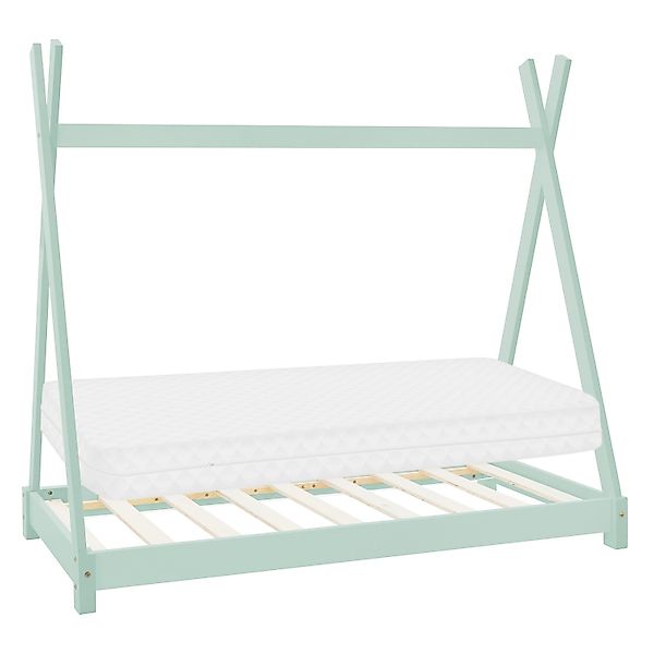 ML-Design Kinderbett Tipi 80x160 cm Mint mit Matratze und Lattenrost Massiv günstig online kaufen
