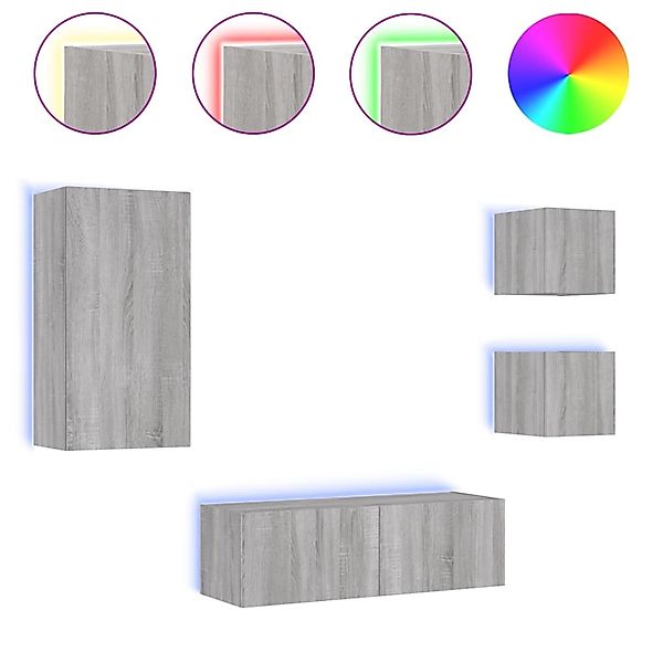 VidaXL 4-tlg. TV-Wohnwand mit LED-Leuchten Grau Sonoma  Modell 3 günstig online kaufen