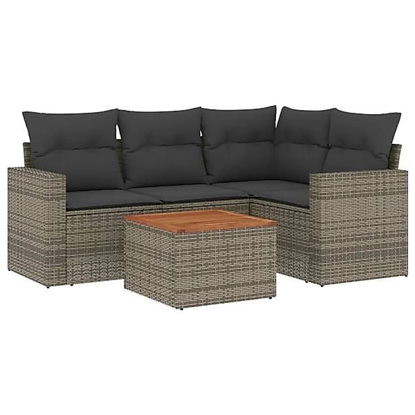 vidaXL 5-Tlg Garten-Sofagarnitur mit Kissen Grau Poly Rattan 3256438 günstig online kaufen