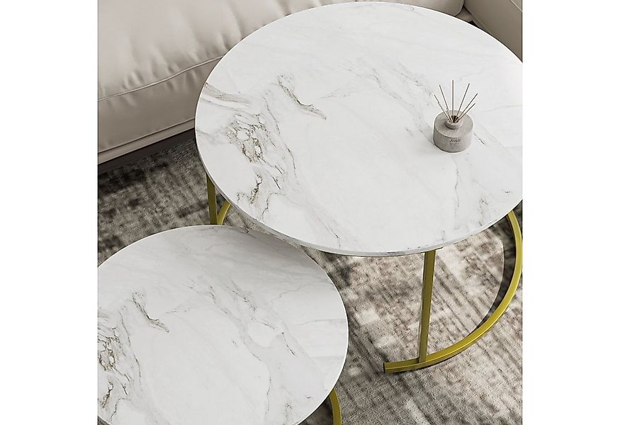 HEYZOEY Couchtisch Couchtisch Rund 2er Set, Wohnzimmertisch Gold Metall, Ma günstig online kaufen