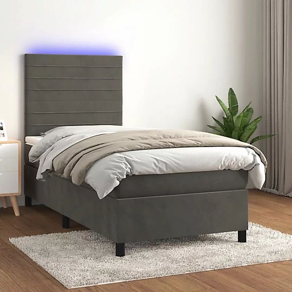 Vidaxl Boxspringbett Mit Matratze & Led Dunkelgrau 100x200 Cm Samt günstig online kaufen