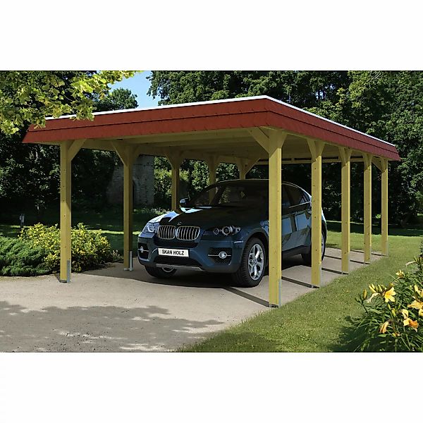 Skan Holz Walmdach-Carport Spreewald 396 cm x 741 cm Blende in Rot günstig online kaufen