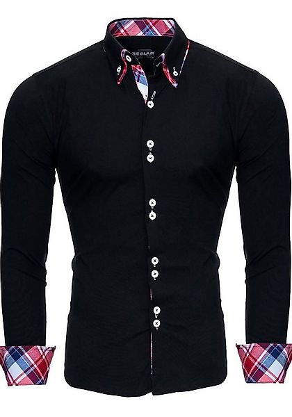 Reslad Langarmhemd Reslad Herren Hemd Button-Down Slim Fit Kontrast Langarm günstig online kaufen