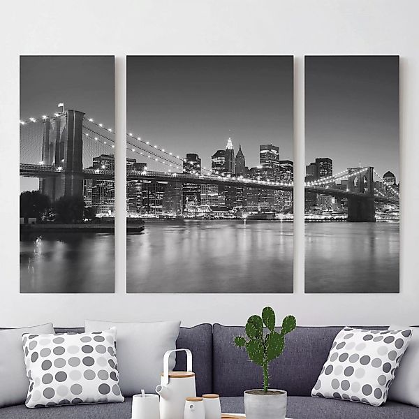 3-teiliges Leinwandbild Architektur & Skyline - Querformat Brooklyn Brücke günstig online kaufen