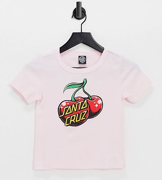 Santa Cruz – Tailliertes T-Shirt mit Kirschgrafik in Rosa im Stil der 90er günstig online kaufen