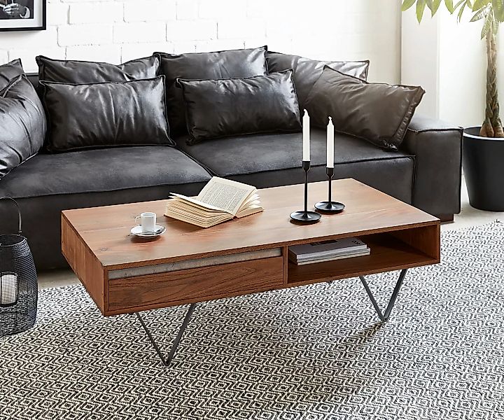 Couchtisch Stonegrace 115x60 cm Akazie Braun Schiefer 2 Schubladen 1 Fach V günstig online kaufen