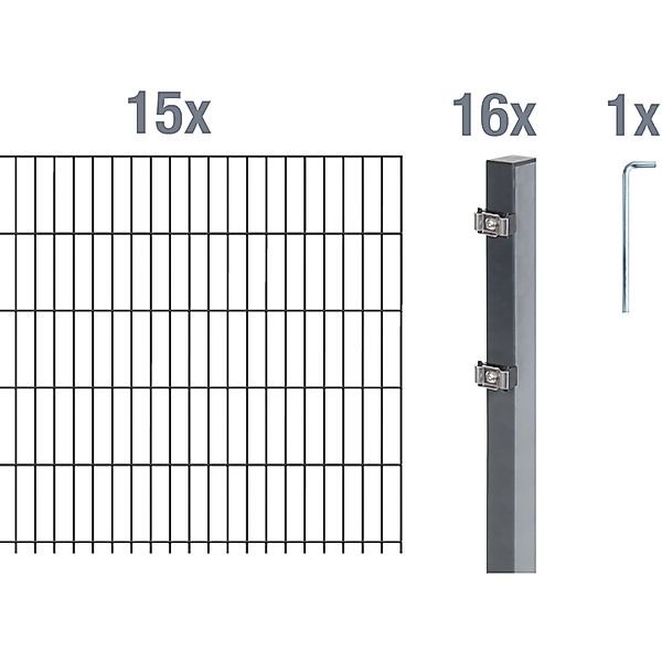 Metallzaun Grund-Set Doppelstabmatte verz. Anthrazit beschichtet 15x 2 m x günstig online kaufen