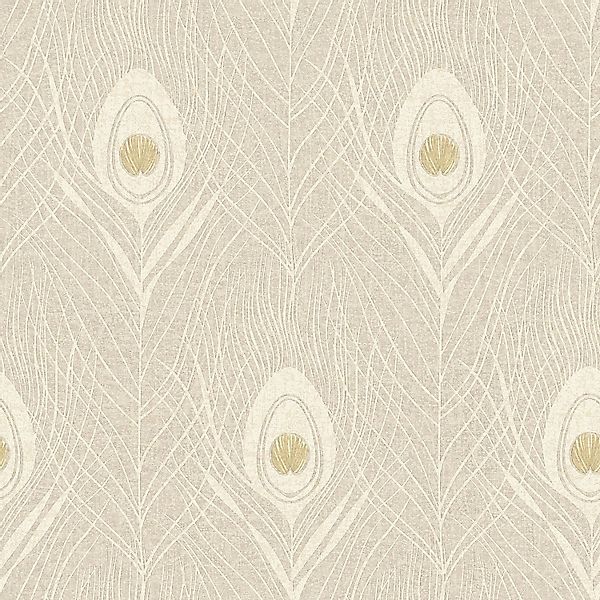 PROFHOME 369717-GU Natur Tapete Federn Matt Beige Gold Grau 0,53 m x 10,05 günstig online kaufen