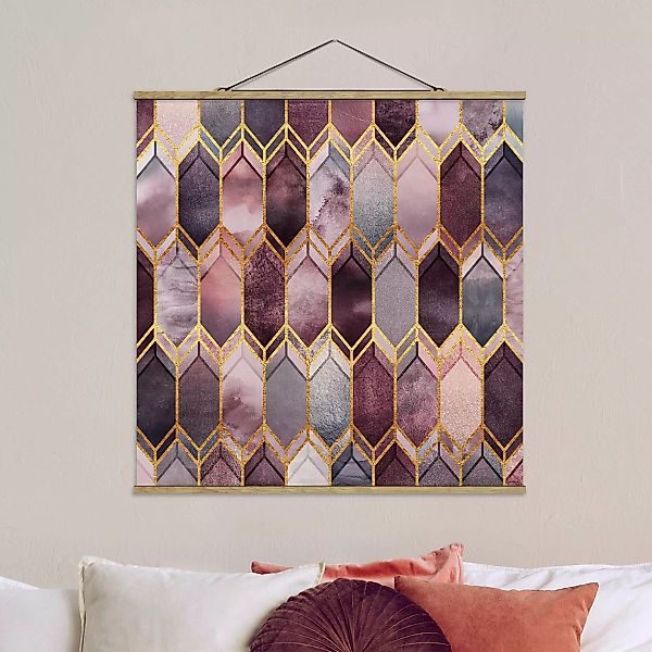 Stoffbild Abstrakt mit Posterleisten - Quadrat Glasmalerei geometrisch Rosé günstig online kaufen
