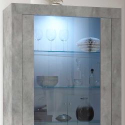 Wohnzimmerschrank in Beton Grau Glastüren günstig online kaufen