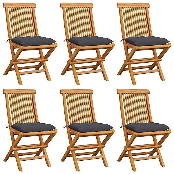 vidaXL Gartenstühle mit Anthrazit Kissen 6 Stk Massivholz Teak 3065605 günstig online kaufen