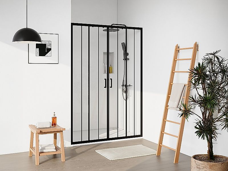Duschtür Schiebetür doppelt - Metall matt Schwarz - Glas kalkabweisend - 14 günstig online kaufen