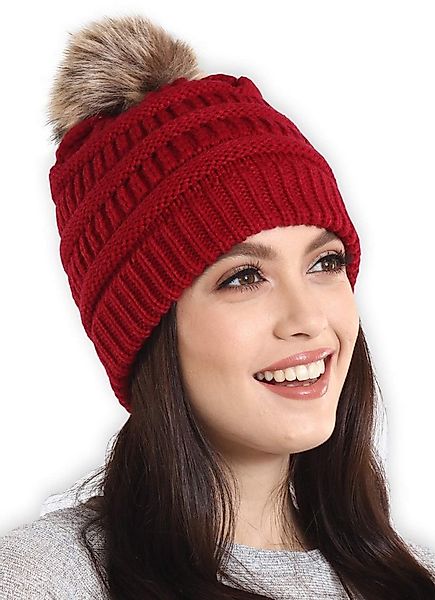 Tough Outfitters Beanie Beanie Strickmütze für Damen One Size Winter Bommel günstig online kaufen