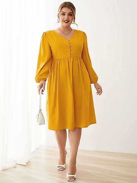 YOINS Plus Größe V-Ausschnitt Knopfdesign lange Ärmel Kleid günstig online kaufen